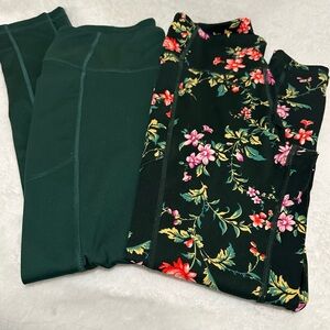 VSFloral and Solid Green Women's Leggings